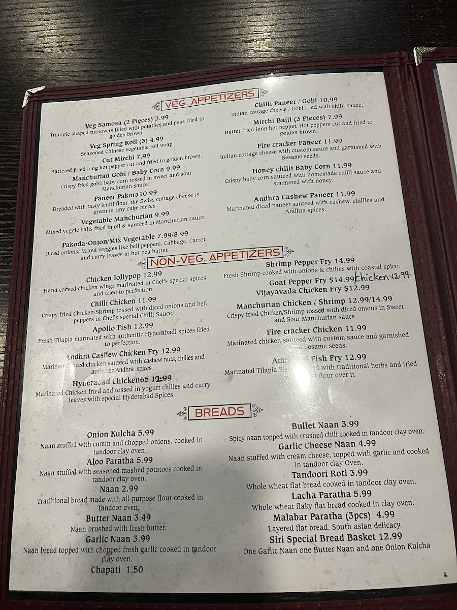 Siri Indian Restaurant Menu - Image 2